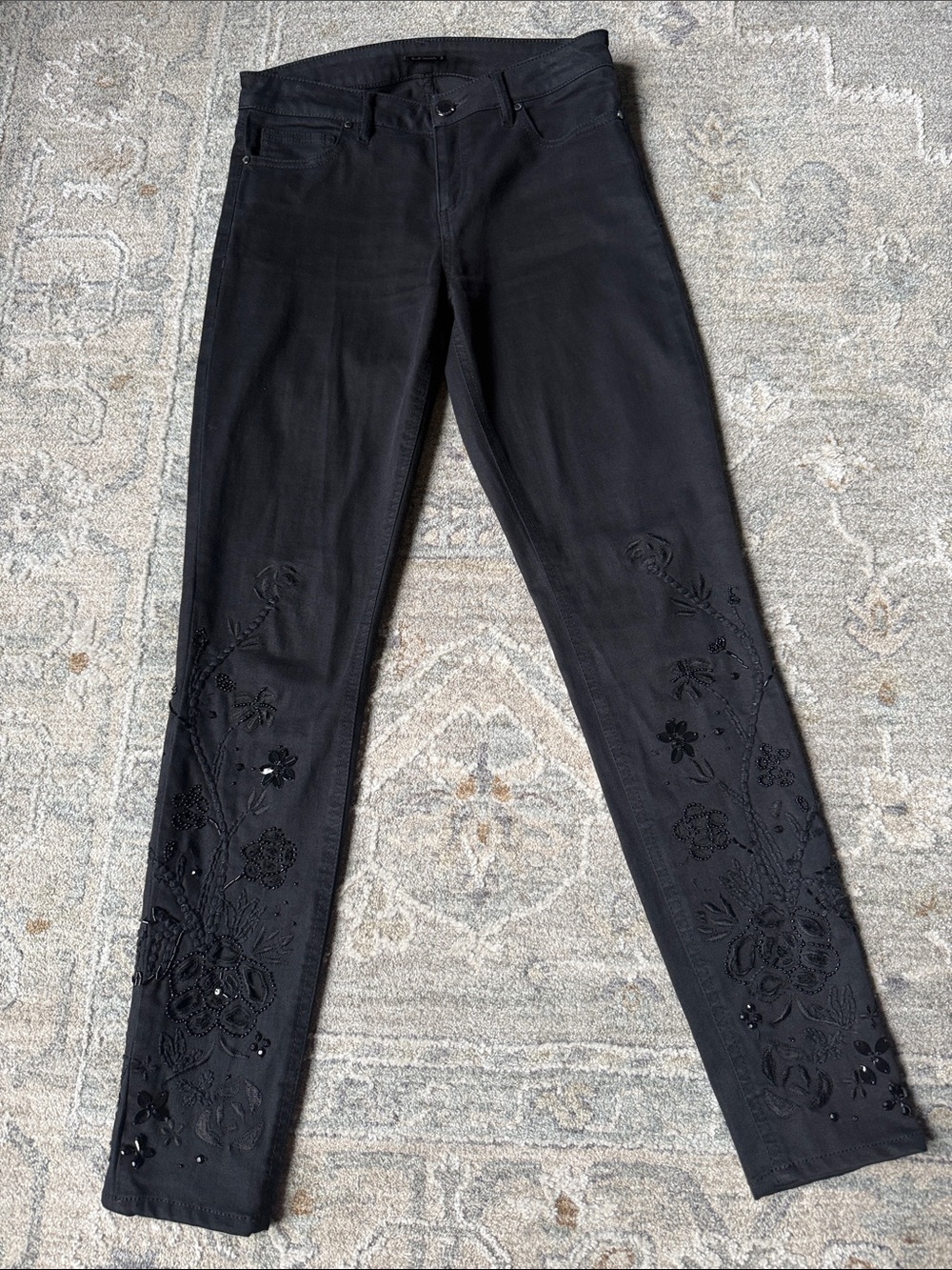 Elie Tahari Black Embroidered Skinny Jeans